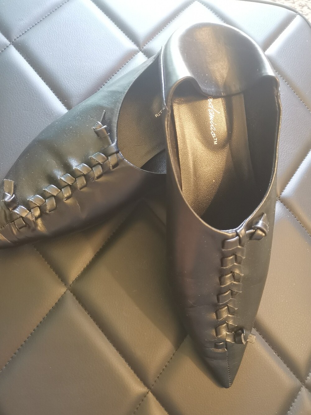 Black Pointed Leather Slip-On Flats US6.5